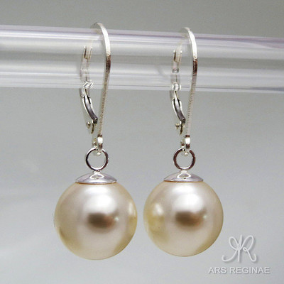 STURDY & CLASSY SHINY   10mm   SC Pearl Earrings Warm White Sterling Silver 925