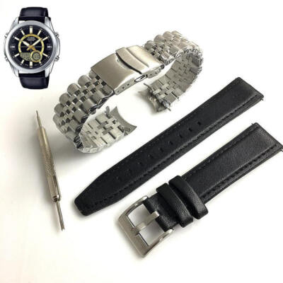 Steel & Leather Replacement Watch Band Fits Casio AMW-810 AMW810L-1AV