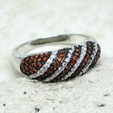 FANTASTIC DEEP RED GARNET  WHITE MICROPAVE 925 STERLING SILVER RING SIZE 5-10