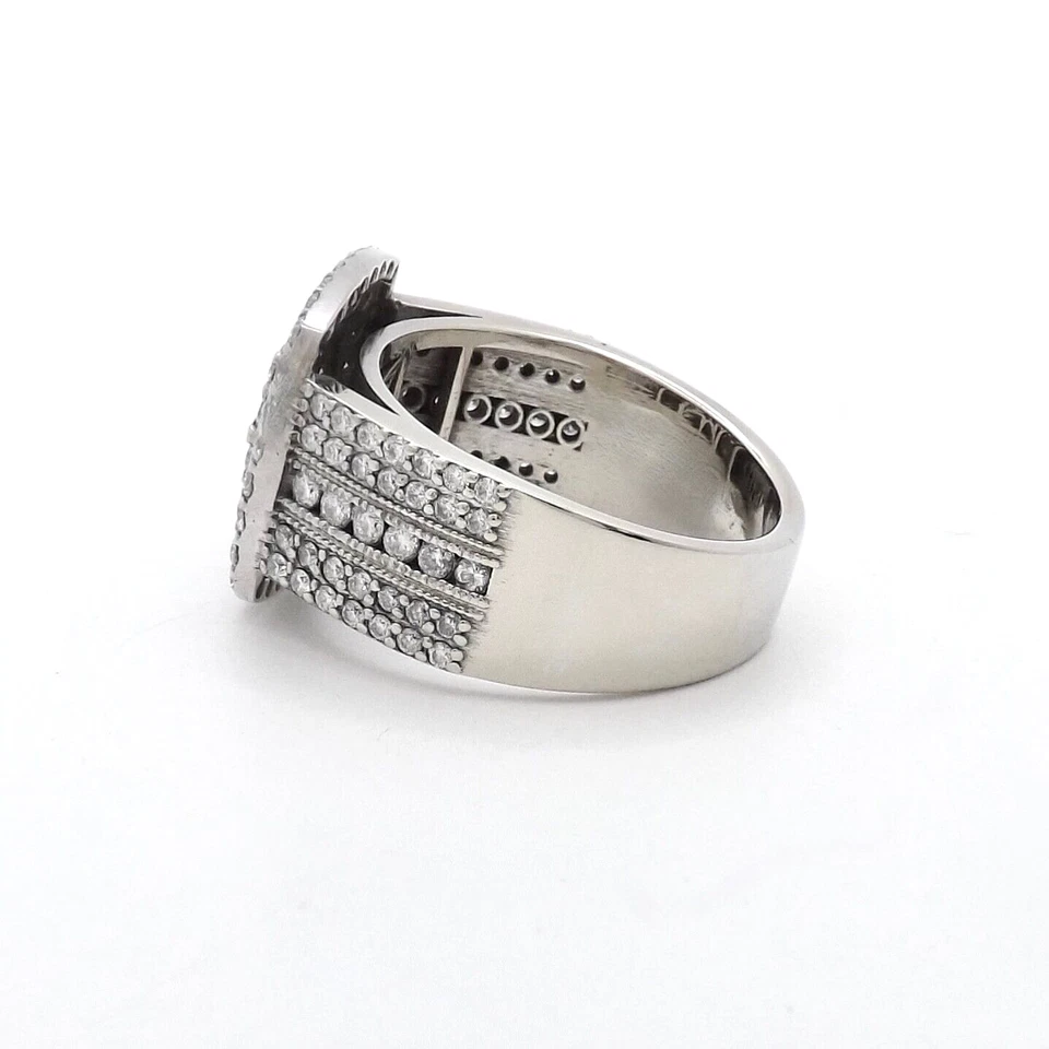 14k White Gold Square Halo Wide Mens Ring Setting Natural Diamond Unisex sz10 - Image 4 of 4