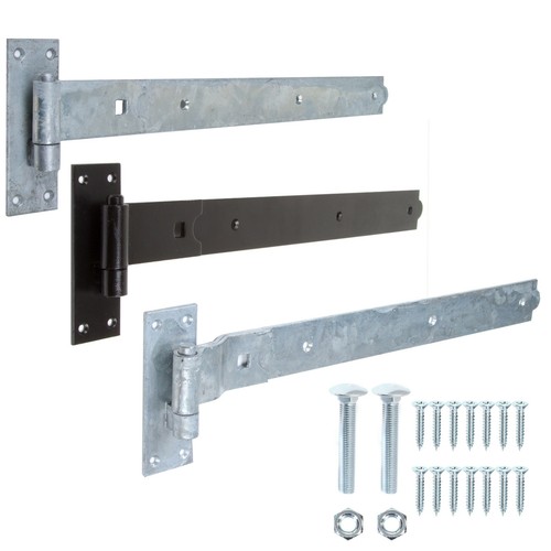 Hook & Band Hinges SET 600mm/24" CRANKED/STRAIGHT Galvanised Black