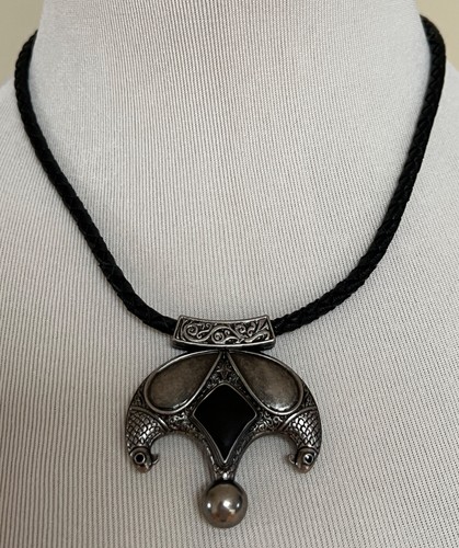 NIB Saint Laurent YSL Victorian Moon Black Braid Leather Pendant Necklace $1295 - Picture 18 of 20
