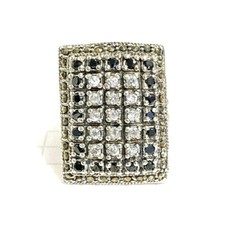 SIZE 6 Large Rectangle RING Black/White CZs Marcasite .925 STERLING SILVER