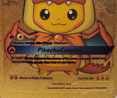 Pokémon Pikachu Mega Charizard Y Tag Cosplay Gold Foil Fan Art