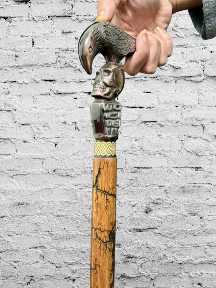 Черная антикварная трость для ходьбы с вороной и черепом в готическом стиле деревянная резная трость - Изображение 2 из 4