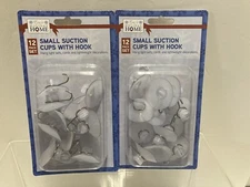 (x2) Suction Cups with Hooks, 12 hooks,  Small, Clear, Plastic, 1 3/8" 
