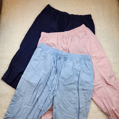 3pc LOT Capri Pants Petite Lg Summer Elastic Waist Pull On Granny Mature Pockets