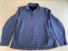 Nautica Men's L Blue 1/4 Zip Long Sleeve Sweatshirt Pullover Pockets Navy Large