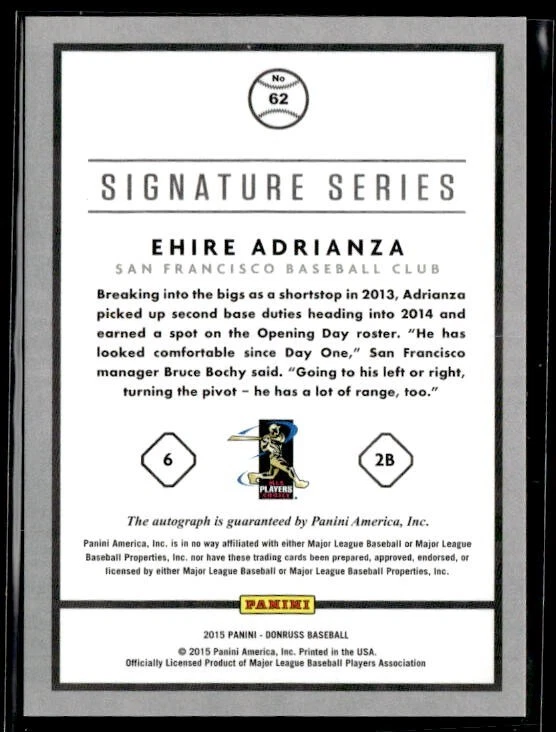 L2,677 - 2015 Donruss Signature Series #62 Ehire Adrianza Auto - Image 2 of 2
