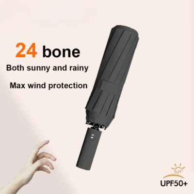 24 Bone Automatic Umbrella Light Collapsible Large Format Sunshade UV Protection