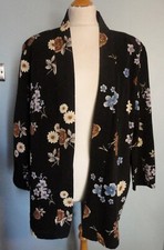 Vintage Womens Kimono Style Jacket Black Crepe Fabric Floral Design L/xl