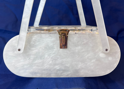 1950's Lucite Purse Clear Lid Opalescent Box Style Ladies Handbag