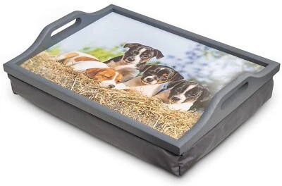ST HELENS HOME & GARDEN Wooden Lap Tray with Dog Design and Cushion Suitable Dining Reading Writing