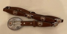 NOCONA  Women Western Brown Leather Belt with Heart Embellishment