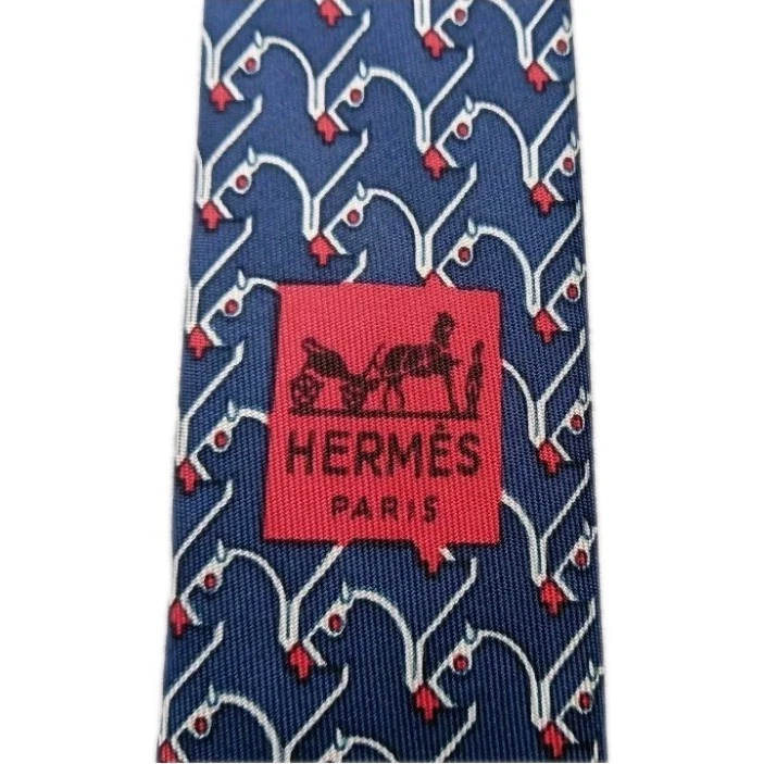 "Corbata Hermes Paris para hombre 100 % seda azul geométrica L60"" W4""" Foto 3 de 4