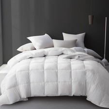 Luxury White Goose Feather Down Fiber Comforter King Size, 100 Cotton All Se...
