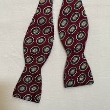Vintage Lands End Silk Bow Tie Maroon Burgundy Circles Adjustable Made in USA