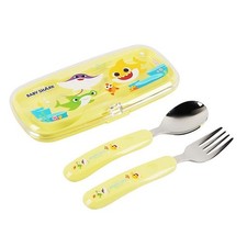 Pinkfong Baby Shark Kids Spoon Fork Case Set Stainless Steel 304 Made in Korea