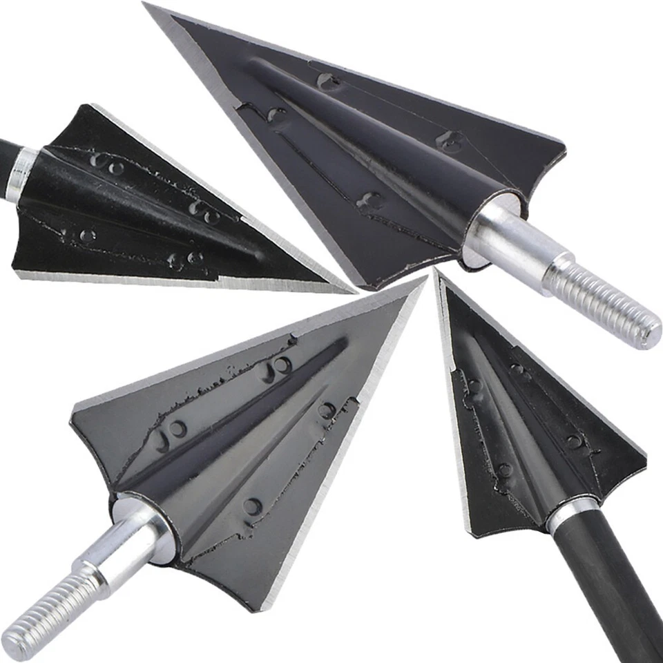 Archery Blade Arrowheads Broadheads Screw Arrows 125 Grain Tips Point Hunting - Image 3 of 4