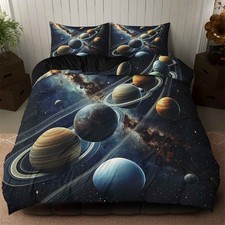 Planet Galaxy Stars Duvet Quilt Cover Set Pillowcases Twin Full Queen King Decor