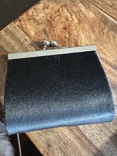 VTG Black Silky Snap Change Purse Silver Tone Trim 3.5x3.5 Polyester Kiss Lock