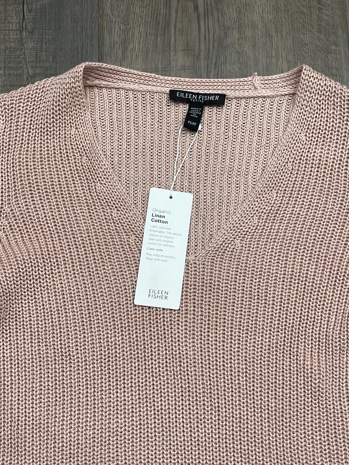 Eileen Fisher Organic Linen Tunic Sweater Top V Neck Womens Petite Small NWT New - Image 2 of 4