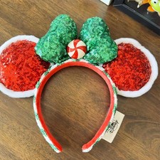 Disney Parks Christmas Holiday Peppermint Ear Twist Green Red Sequin Headband