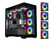 SAMA SV01BK SV01 Mid Tower PC Case with ARGB Fans and Dual Tempered Glass Black