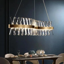 40" Modern Gold Crystal Chandelier LED Linear Pendant Light 3000K Dimmable ✨