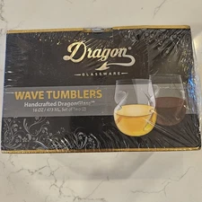 Dragon Glassware Wave Tumblers Set of 2 16oz Handcrafted DragonGlass New Gift