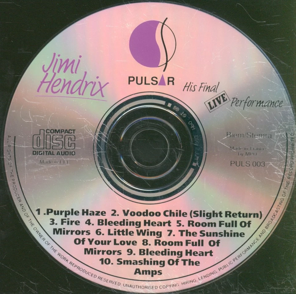 Jimi Hendrix His Final Live Performance CD Europe Pulsar 1989 PULS003 - Bild 3 von 3