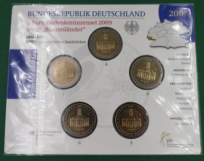 2 Euro BRD Gedenkmünzset A.S.S Bundesländer Saarland Ludwigskirche Saarbrücken - Bild 1 von 2