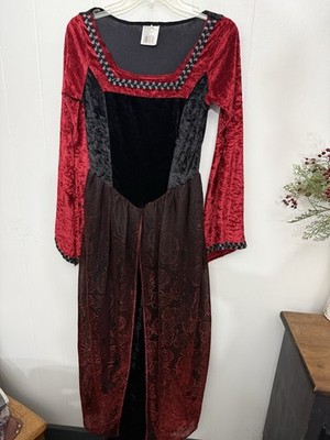 Medieval Renaissance S M L Velour Red & Black Maxi Costume 