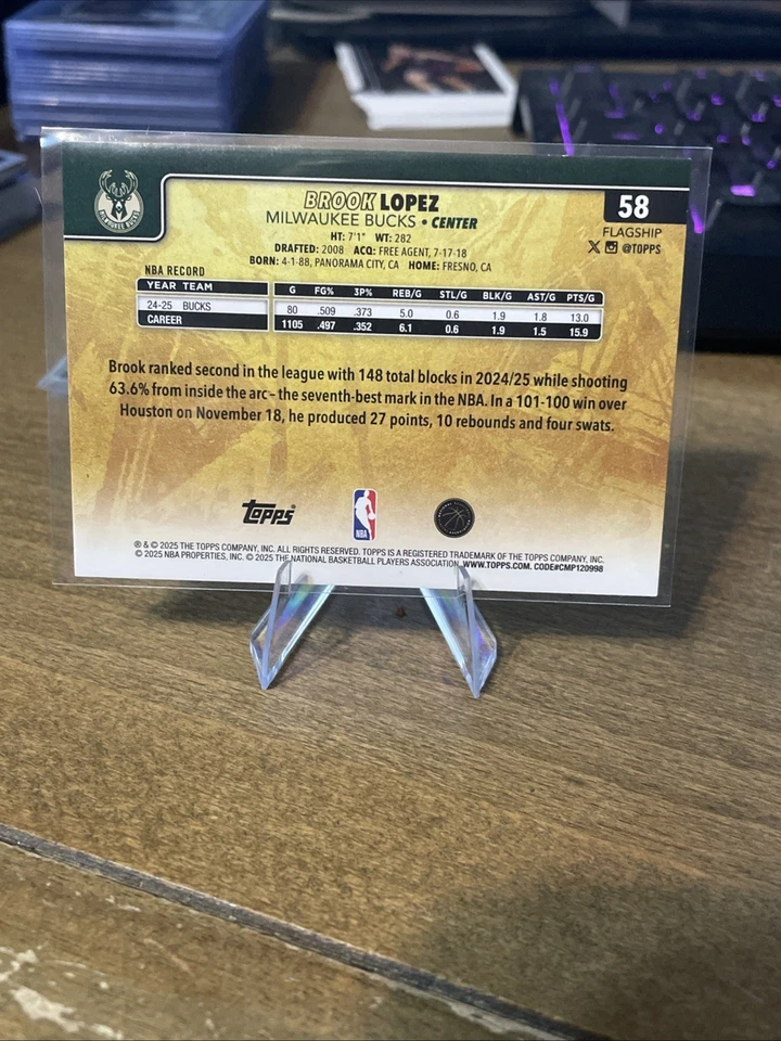2025-26 Topps NBA Brook Lopez #58 Golden Mirror variación de imagen SSP Bucks Foto 2 de 2