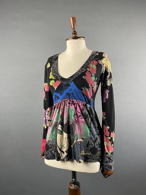 Desigual Womens Blouse Top Size M Black Floral