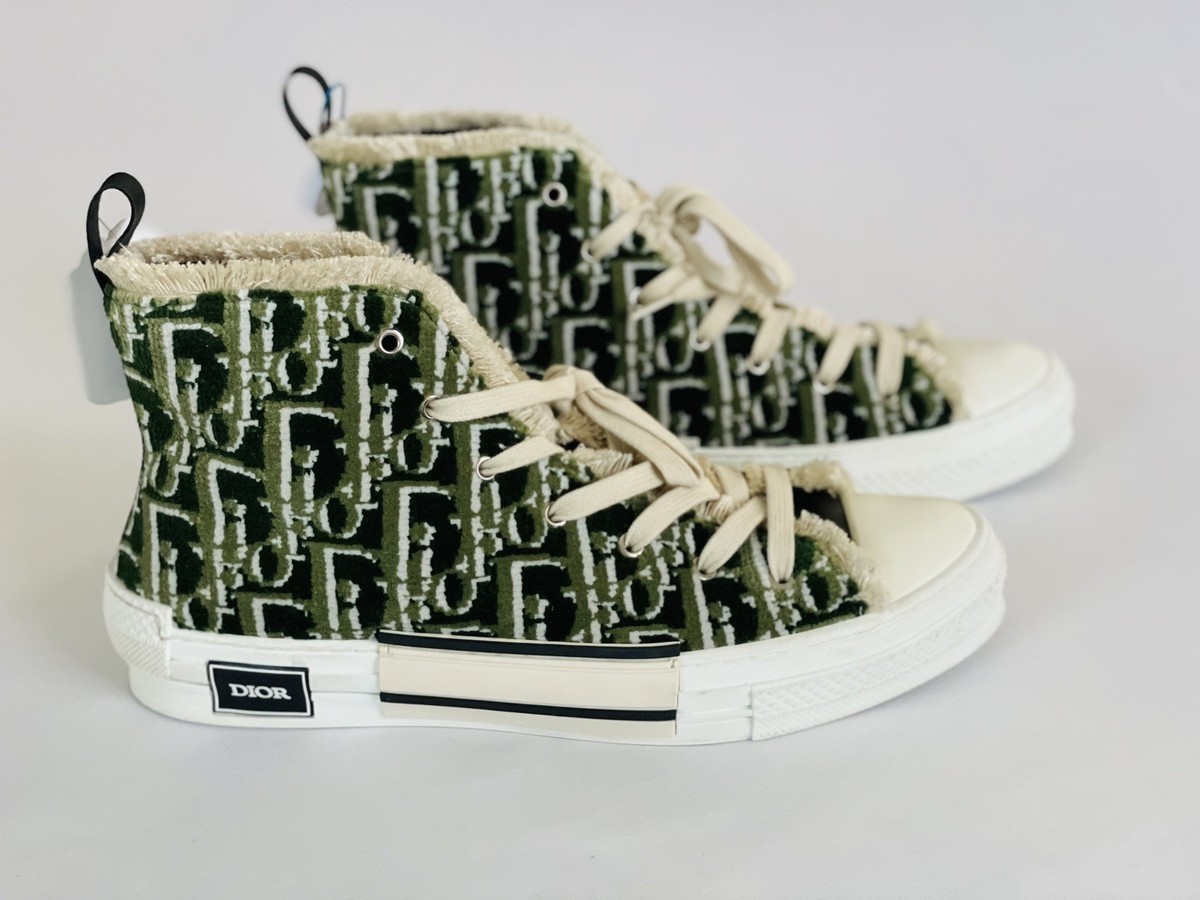 $3500 Dior B23 Green/Beige Oblique Tapestry High Tops Dior Size 46  Authentd