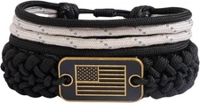 Paracord Bracelets - Adjustable Size Bracelets with Bronze USA Flag Charm - 550 