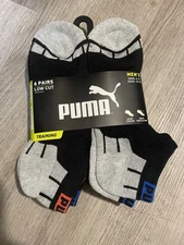 PUMA Mens 6 Pairs Pack Socks Low Cut Cushioned Size 10-13 Shoe 8-12 Black Combo