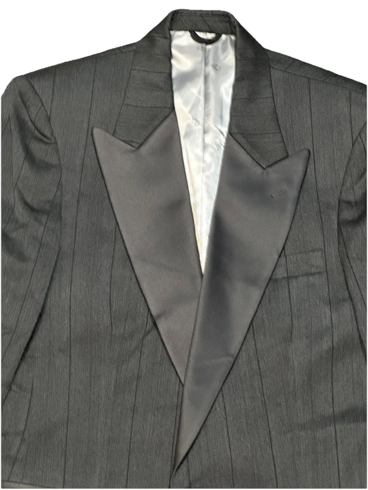 De Colección Christian Dior Para Hombre Satén Solapa Esmoquin/Chaqueta para Fumar Gris Rayas 37R Foto 2 de 4
