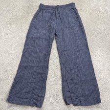 Athleta Retreat Linen High Rise Wide Leg Pants Womens Small Blue Stripes 29  