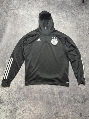 Adidas Ajax Amsterdam Training Hoodie Men s Size L Black 1/4 Zip Sweatshirt 