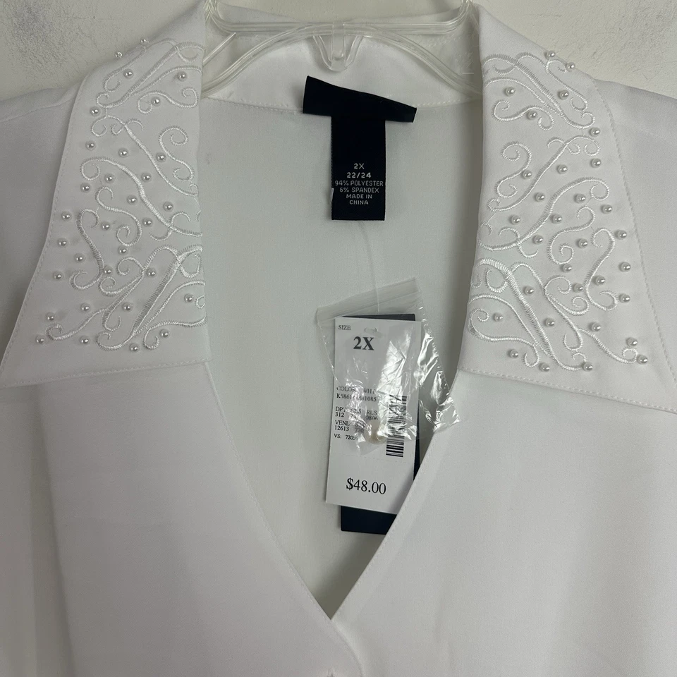 Maggie Barnes Top Women 2X White Button Up 3/4 Sleeve Formal Sheer Lightweight - Image 2 of 4