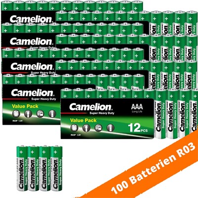 100 x AAA Camelion Micro R03 Batterie Super Heavy Duty 1,5V Zink Kohle Folie