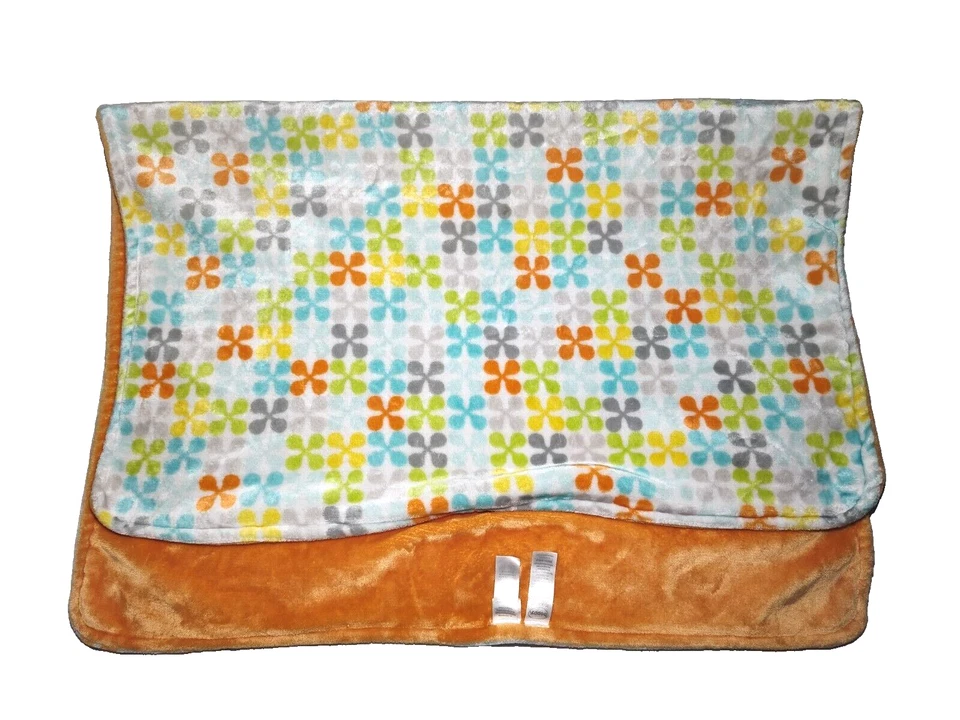 Boppy Plush Baby Blanket Orange White Gray Blue Yellow Green htf Security Lovey - Image 4 of 4