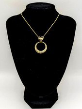   14K Gold Plated Box Chain Necklace with Heart  Circle Pendant  