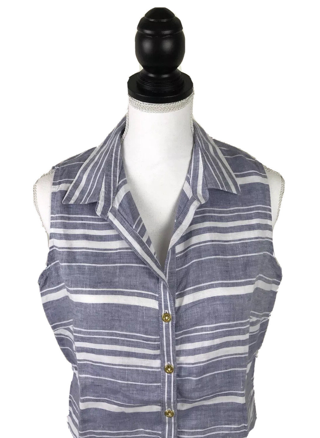 ELLEN TRACY Gray White Button Down Sleeveless Blo… - image 6