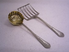 JUGENDSTIL SPARGELHEBER & ZUCKERLÖFFEL um 1910: SILBERFARBENES METALL