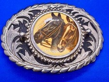 Beautiful Two Horse Head Centerpiece Picture Silver Tone Western Belt Buckle