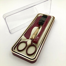 Vintage Baby Grooming Kit Comb Brush Scissors Original Box Germany- travel small