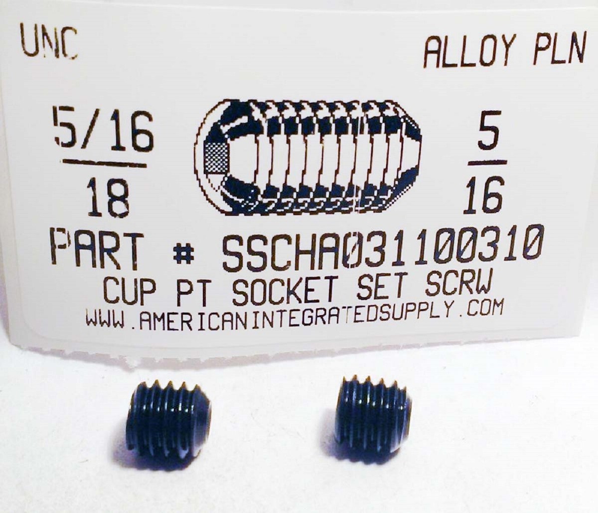 25-Pack 5/16-18 X 1-1/2" Socket Set Screws - Stainless Steel 18-8, Allen Drive, Cup Point